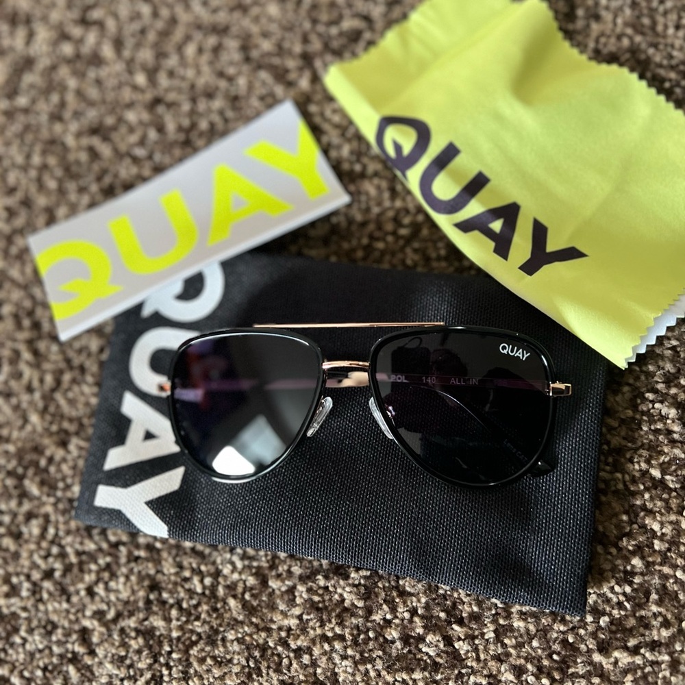 Quay Australia Black Aviator Sunglasses - All In Polarized NWOT